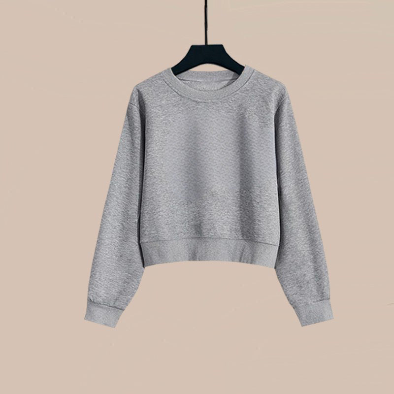 2025 spring and autumn new short crew neck sweater women's spring and autumn outer wear Korean version loose printing small top tide