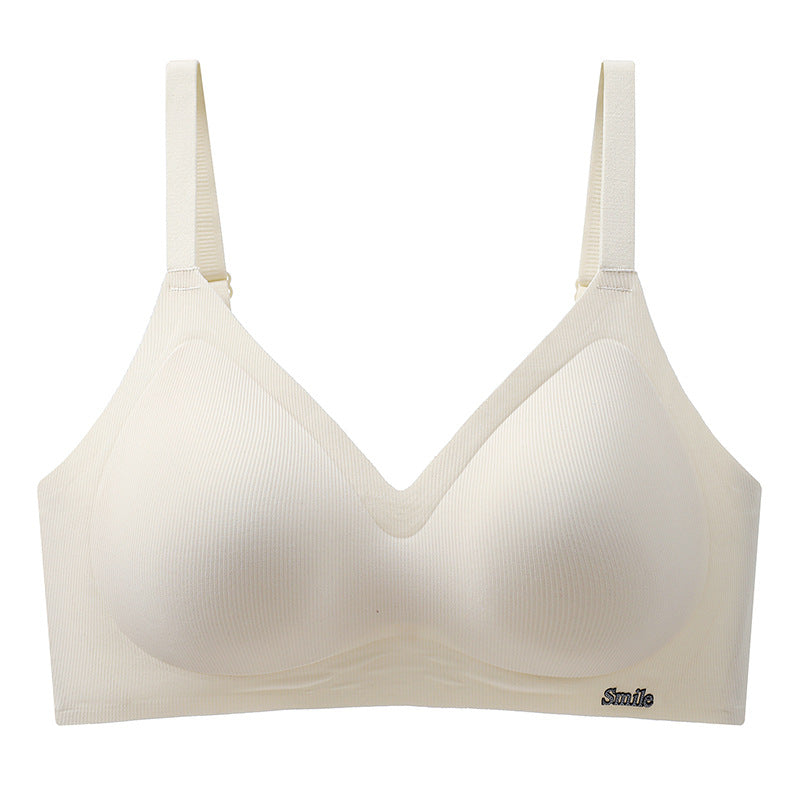 Upgraded fixed cup B78 seamless nude jelly soft support side breasts comfortable adjustable striped underwear for women