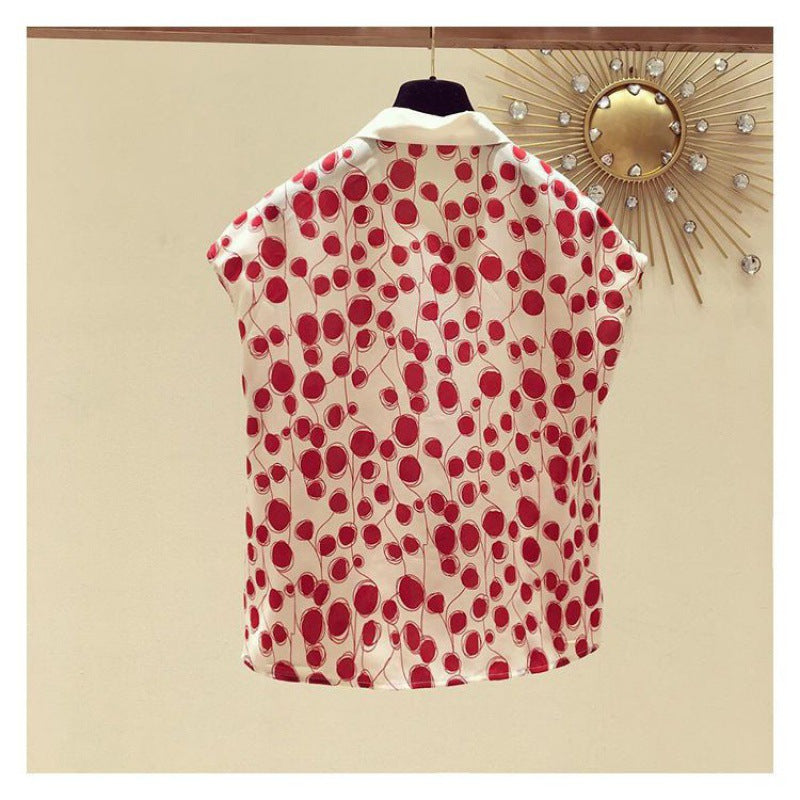 2025 new summer French polka dot chiffon shirt T-shirt women's design sense niche fat sister short-sleeved top