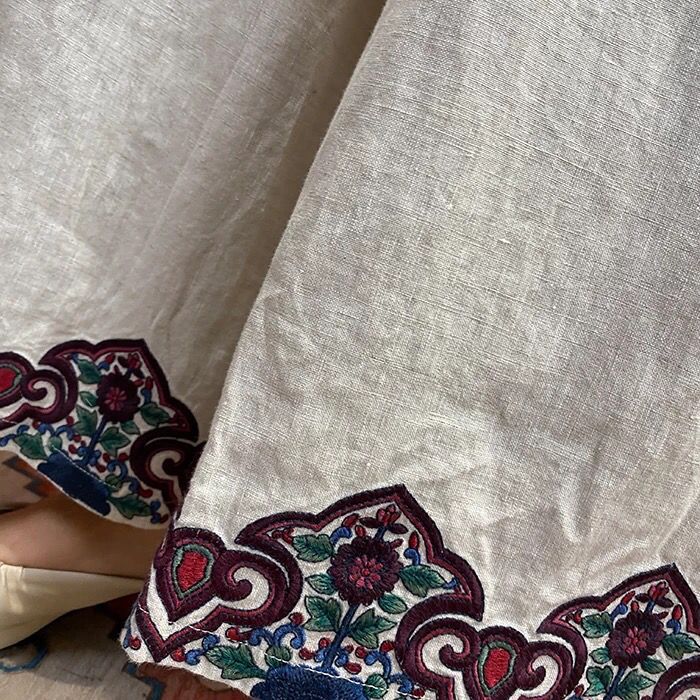 Ethnic style pants fashion Chinese style embroidered wide-leg pants retro versatile personality nine-point pants women