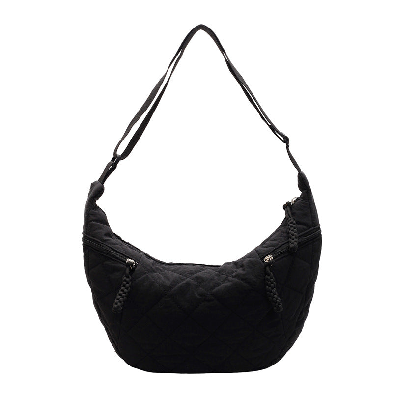 Fashion diamond embroidered thread bag cross-border new solid color large capacity texture Oxford cloth bag dumpling shoulder messenger bag