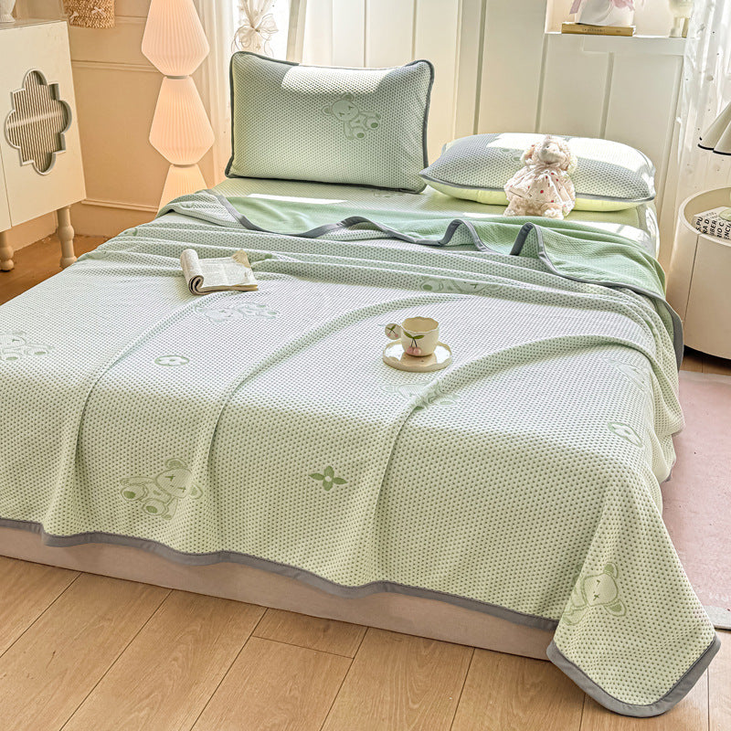 2025 new ice bean summer cool quilt summer cold silk cool silk machine washable air conditioner quilt washable three-piece set