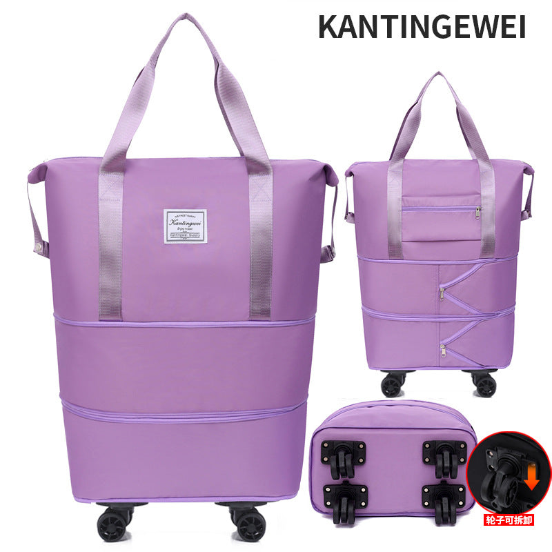 Large capacity travel bag double-layer expansion universal removable wheels short-distance business cover tie rod Oxford fitness anti-bag