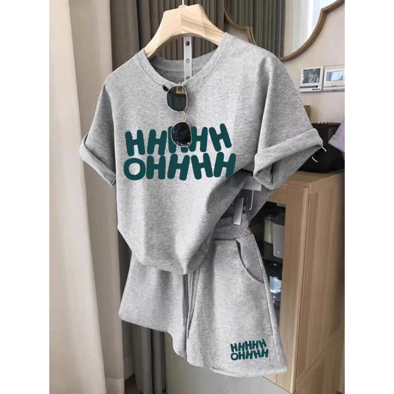 Summer casual new sports running suit women's loose foreign style age-reducing short-sleeved shorts