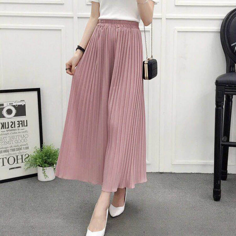 Chiffon wide-leg pants women's summer fashion high waist loose large size pleated skirt pants seven-point casual pants children's temperament versatile