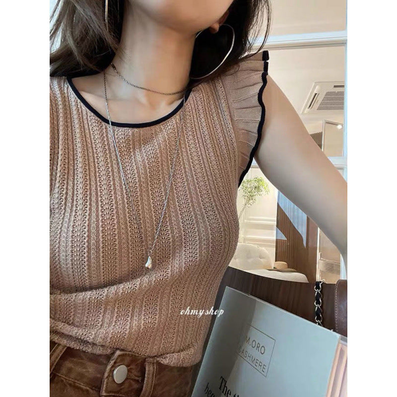 Vintage Xiaofei Sleeve Top Vest Women's 2025 Summer Thin Slim Fit Niche Chic ins Short Sleeve Knitted Vest