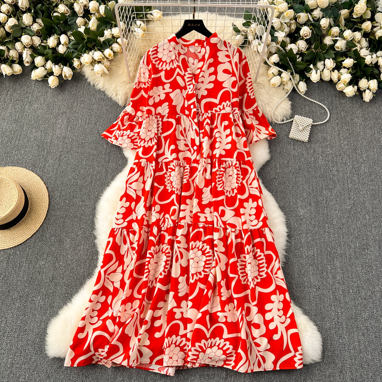 Large size women's clothing lazy style loose printing dress women's foreign style age reduction and thin temperament long dress