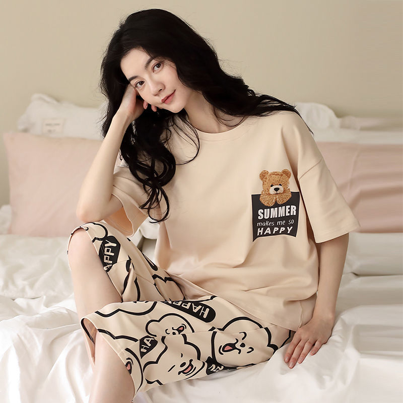2025 new spring and autumn women's loungewear women's suit casual home summer short-sleeved cropped pants pajamas