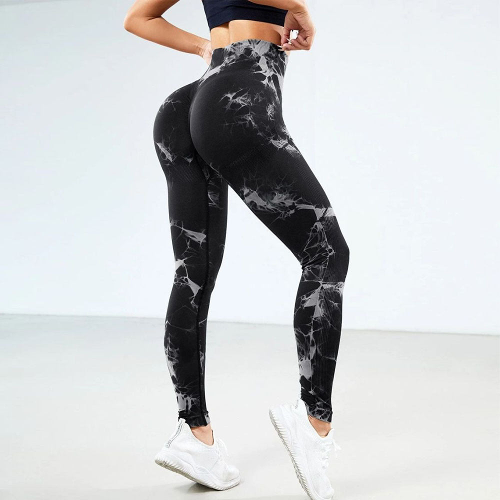 2025 popular seamless smiley face tie-dye yoga pants high waist peach hip leggings high elastic fitness pants