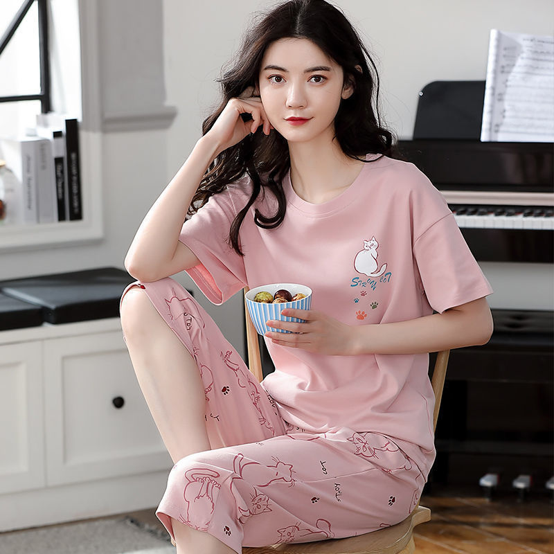 2025 new spring and autumn women's loungewear women's suit casual home summer short-sleeved cropped pants pajamas