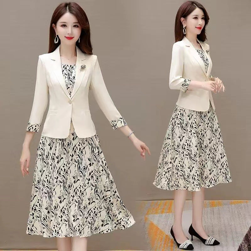 Small suit two-piece spring and autumn vest dress women's 2025 summer new temperament thin suit floral skirt