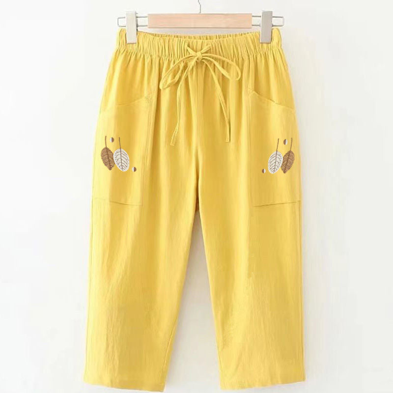 Two-pack, pure cotton summer new large-size women's clothing fat catties elastic waist versatile casual cropped pants