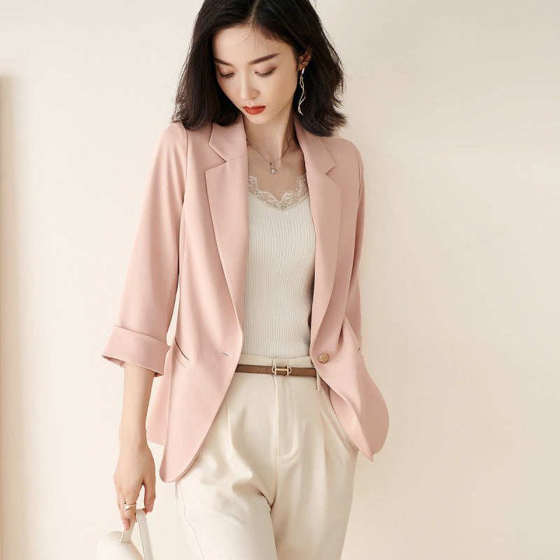 2025 spring and summer new intellectual elegance one button slim fit casual versatile seven-quarter sleeve blazer women