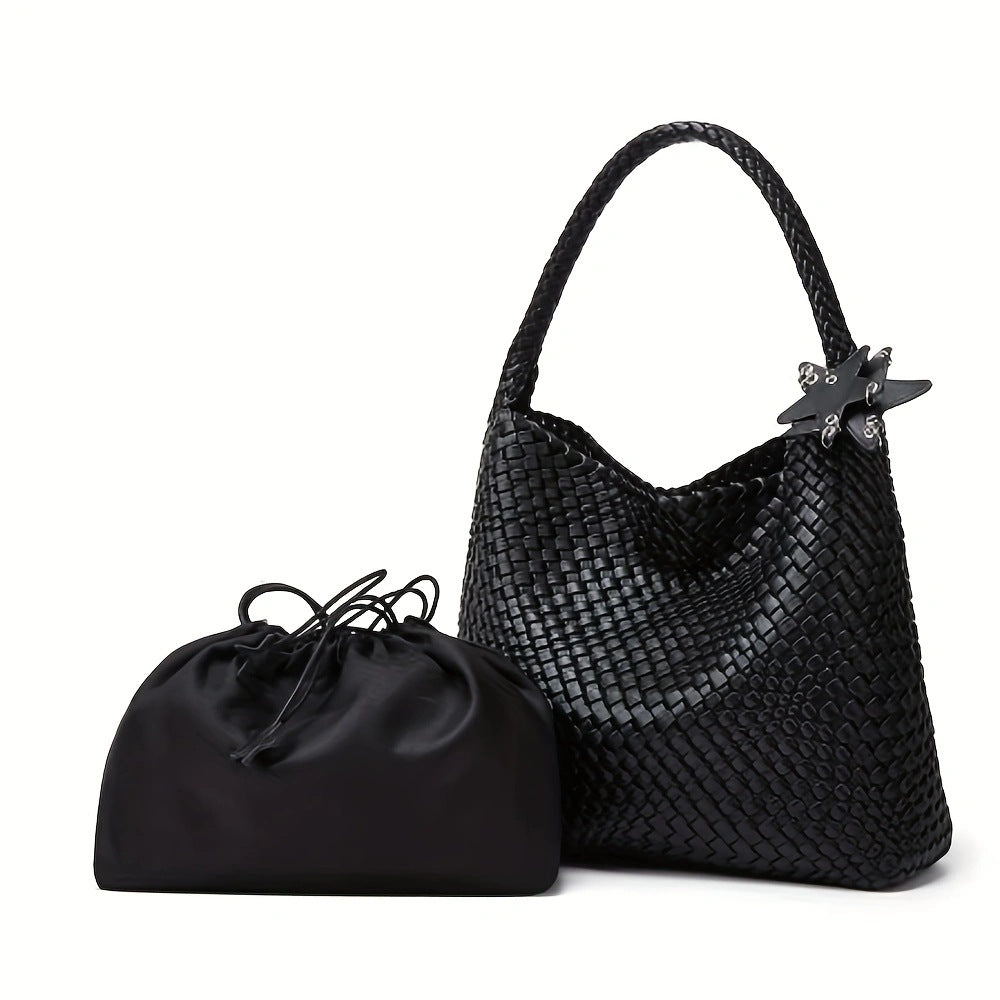 Champagne 2025 super fire woven tote bag women's large-capacity large bag high-end sense portable shoulder bucket bag