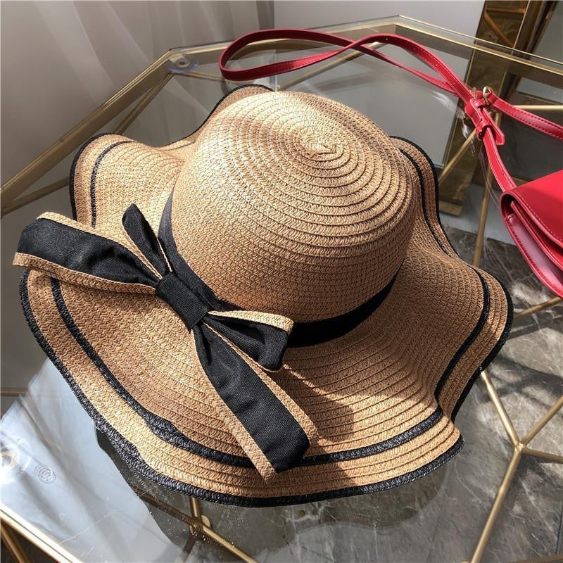 Small fresh straw hat women's anti-sun beach hat seaside sun hat Korean version travel casual sun hat bow hat