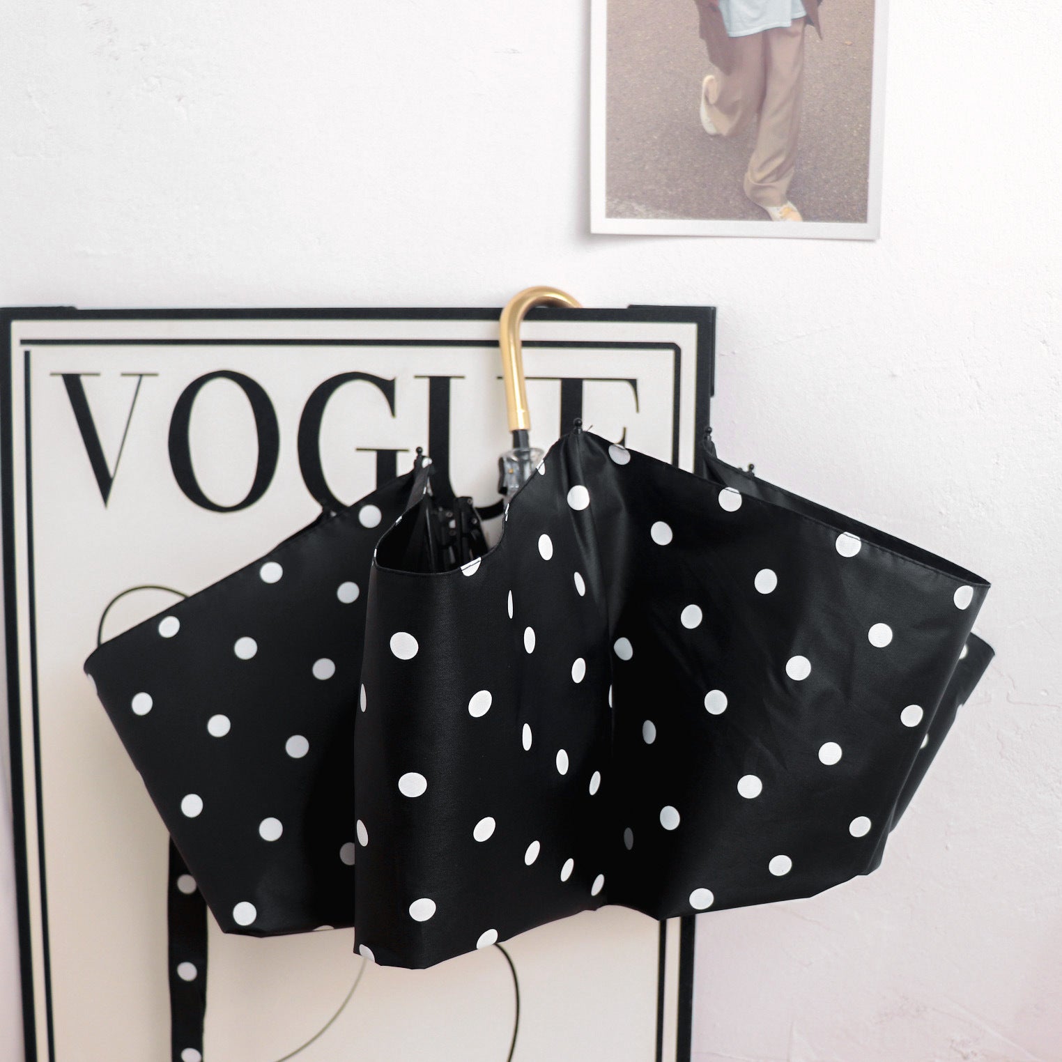 Round polka dot curved hook handle burgundy weather and rain parasol sun protection UV protection new folding sun umbrella vinyl