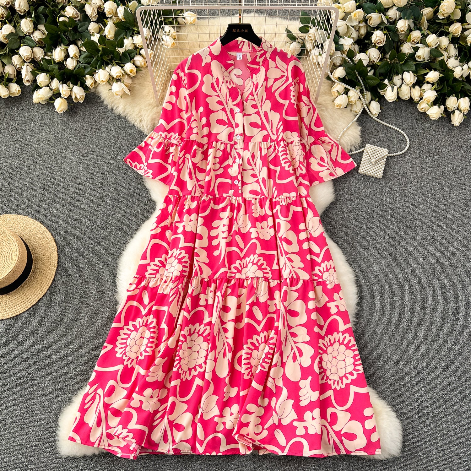 Large size women's clothing lazy style loose printing dress women's foreign style age reduction and thin temperament long dress