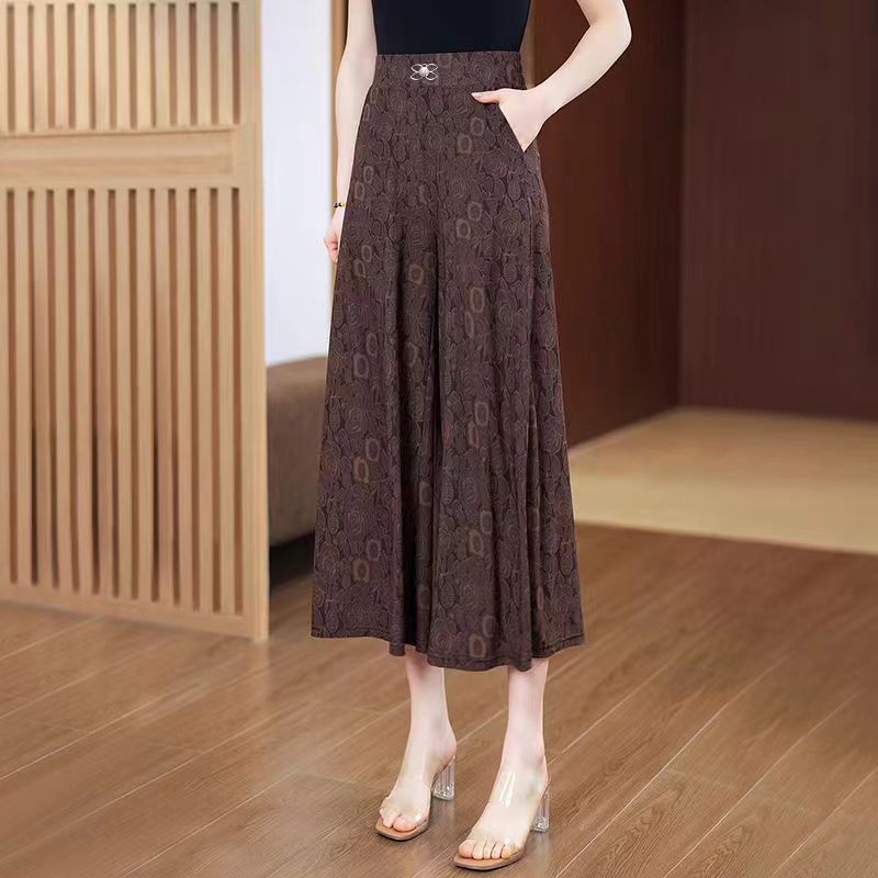 Summer middle-aged and elderly national style women's pants new wide-leg pants women's high waist and thin large size loose casual pants mother culottes