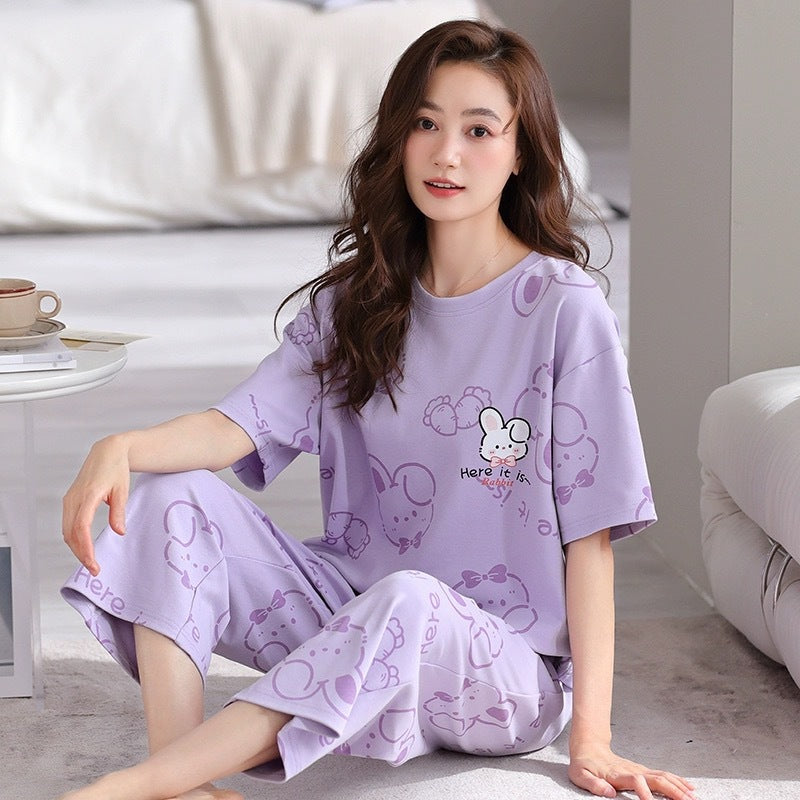 2025 new spring and autumn women's loungewear women's suit casual home summer short-sleeved cropped pants pajamas