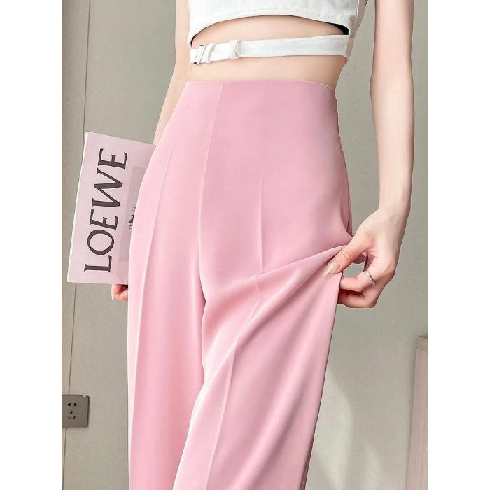 Ice silk narrow suit pants women's summer thin high waist thin drape chiffon cool pants slightly straight casual pants