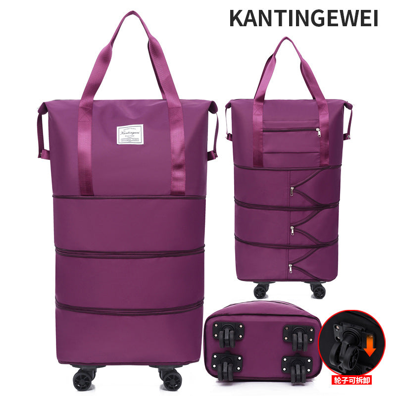 Large capacity travel bag double-layer expansion universal removable wheels short-distance business cover tie rod Oxford fitness anti-bag
