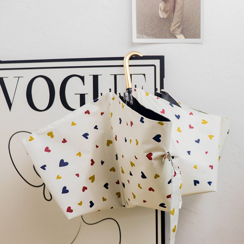 Round polka dot curved hook handle burgundy weather and rain parasol sun protection UV protection new folding sun umbrella vinyl