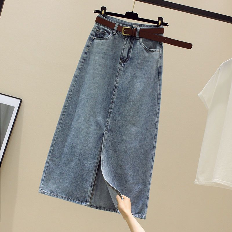 High waist split denim skirt women's summer 2025 new meat covering and thin slim skirt word hip skirt