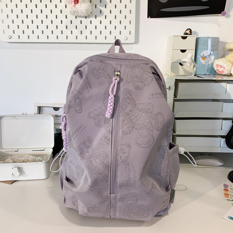 2025 new nylon bear schoolbag female Korean version junior high school students students versatile lightweight simple travel backpack