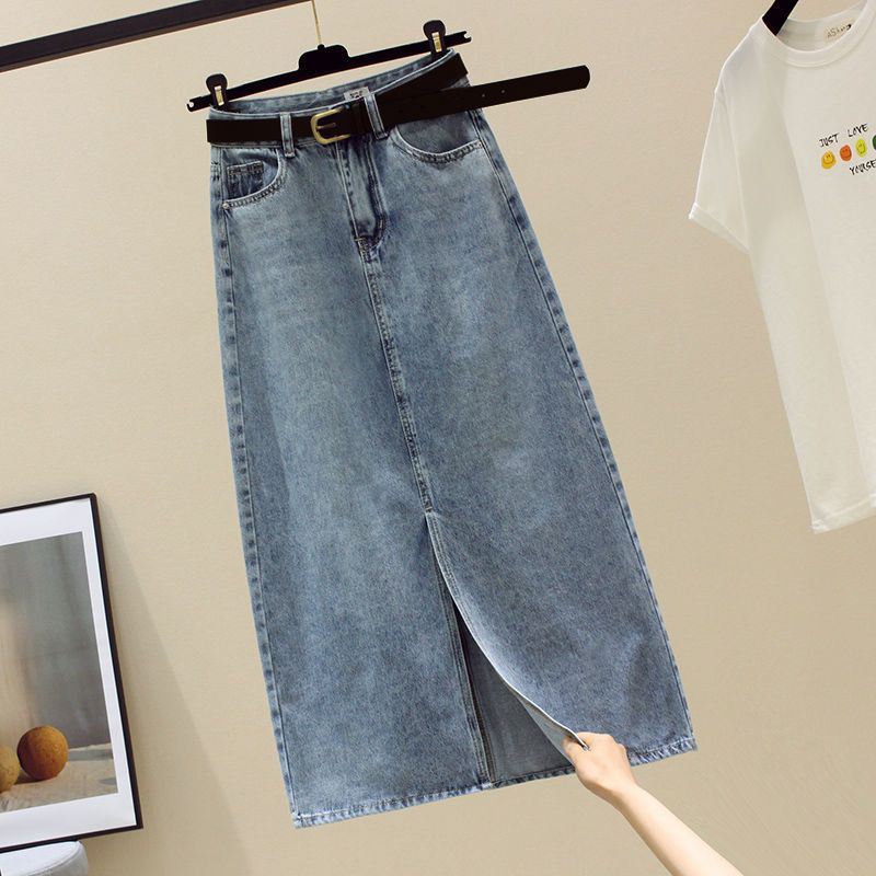 High waist split denim skirt women's summer 2025 new meat covering and thin slim skirt word hip skirt