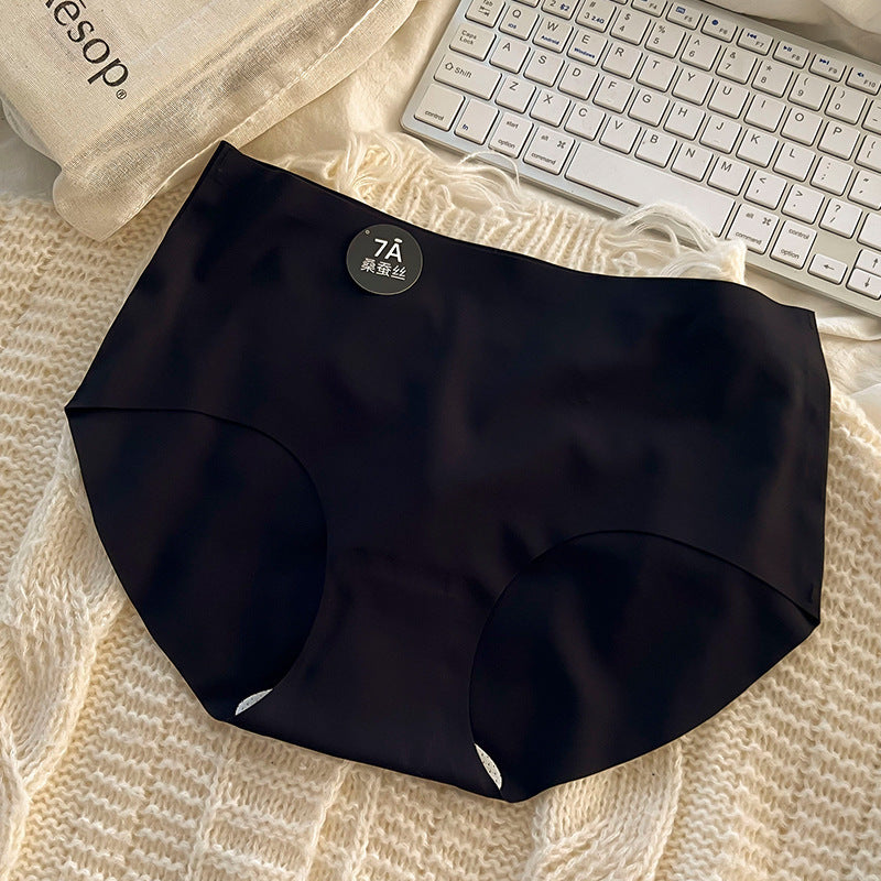 Ice silk seamless underwear women's pure cotton cotton antibacterial crotch large size medium waist solid color simple girl raw briefs women