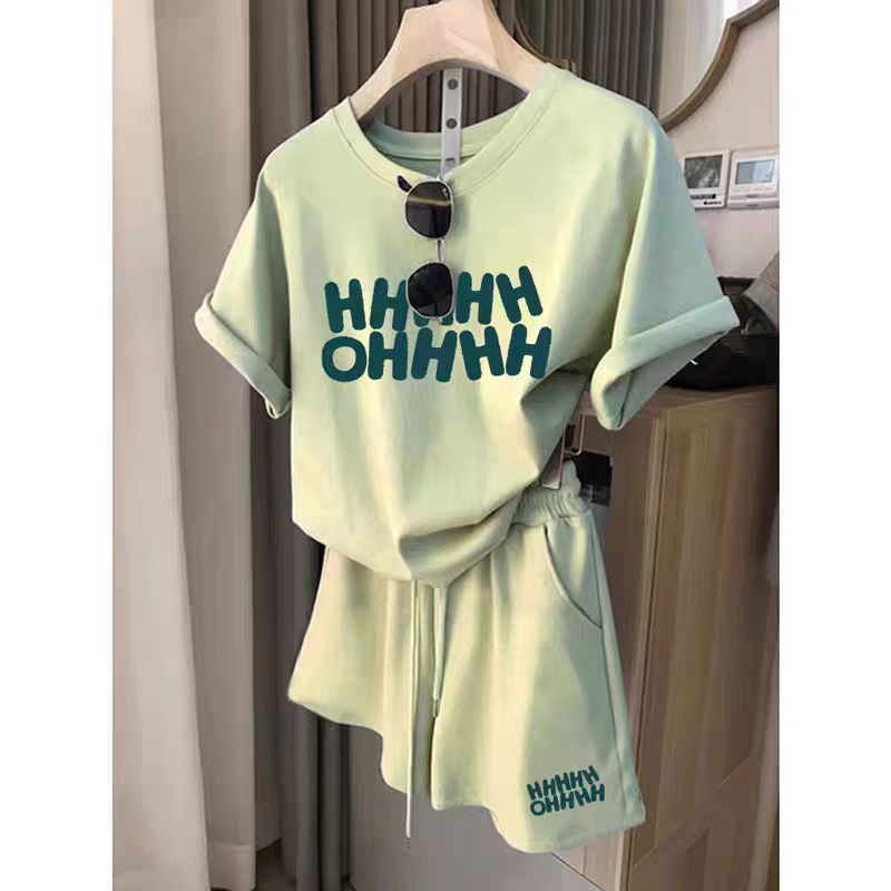 Summer casual new sports running suit women's loose foreign style age-reducing short-sleeved shorts