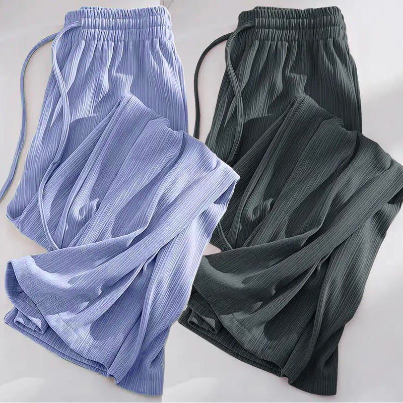 Ice silk wide-leg pants women's summer thin Korean version loose straight small high waist