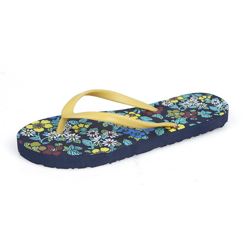 Art flower flip-flops women's flat cool slippers summer new fashion swimming pool beach shoes non-slip soft elastic