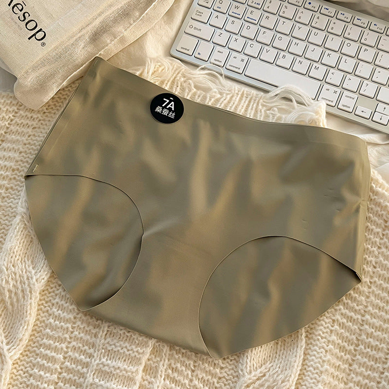 Ice silk seamless underwear women's pure cotton cotton antibacterial crotch large size medium waist solid color simple girl raw briefs women