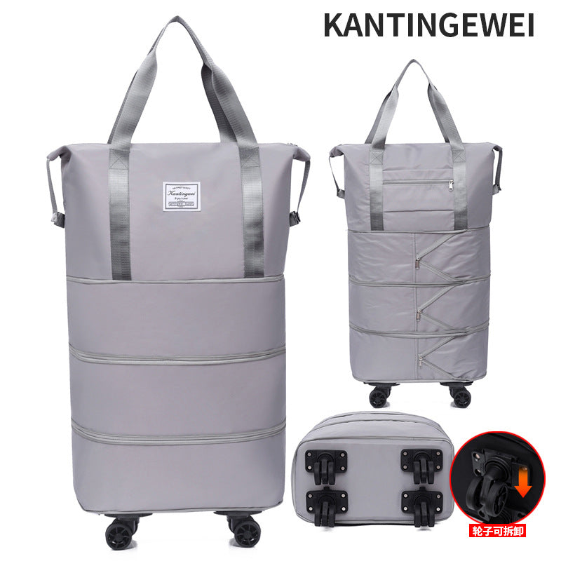 Large capacity travel bag double-layer expansion universal removable wheels short-distance business cover tie rod Oxford fitness anti-bag