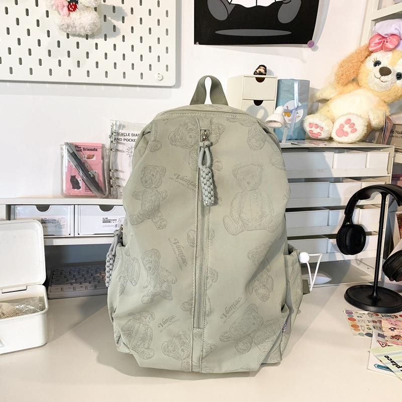2025 new nylon bear schoolbag female Korean version junior high school students students versatile lightweight simple travel backpack