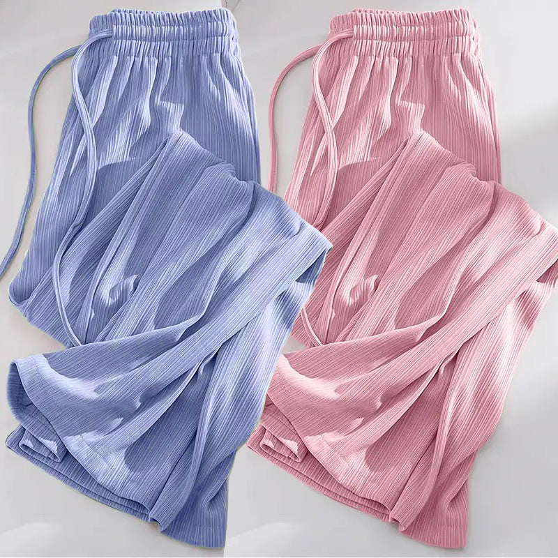 Ice silk wide-leg pants women's summer thin Korean version loose straight small high waist