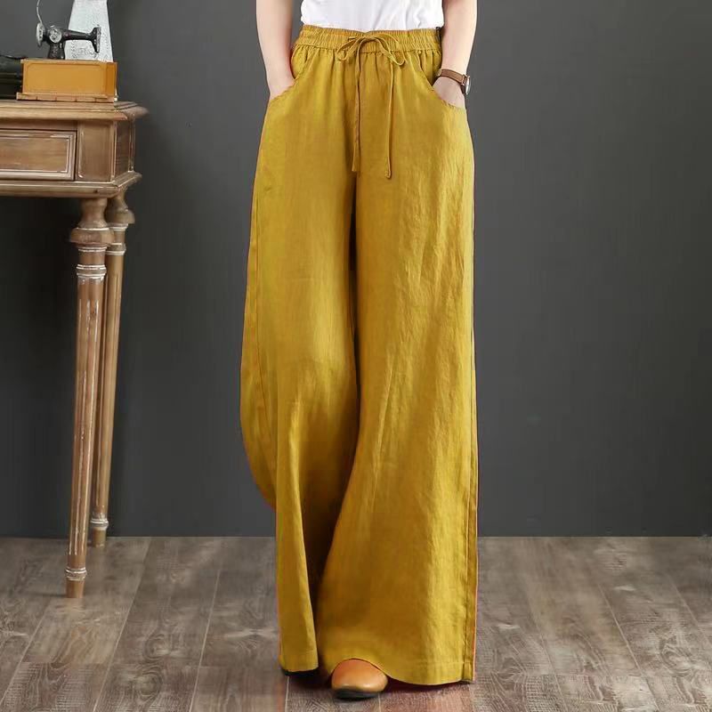 Literary cotton and linen women's pants high-waisted mopping pants straight trousers linen pants loose large size wide-leg pants
