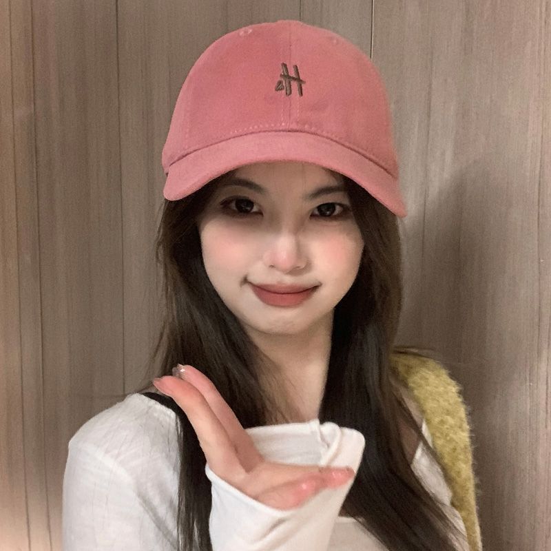 Raspberry powder 2025 new model with big head circumference and small face H letter baseball caps for men and women