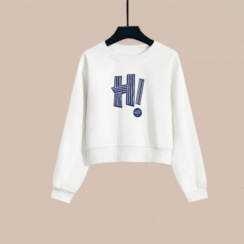 2025 spring and autumn new short crew neck sweater women's spring and autumn outer wear Korean version loose printing small top tide