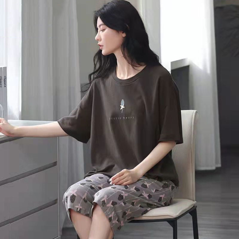 2025 new spring and autumn women's loungewear women's suit casual home summer short-sleeved cropped pants pajamas