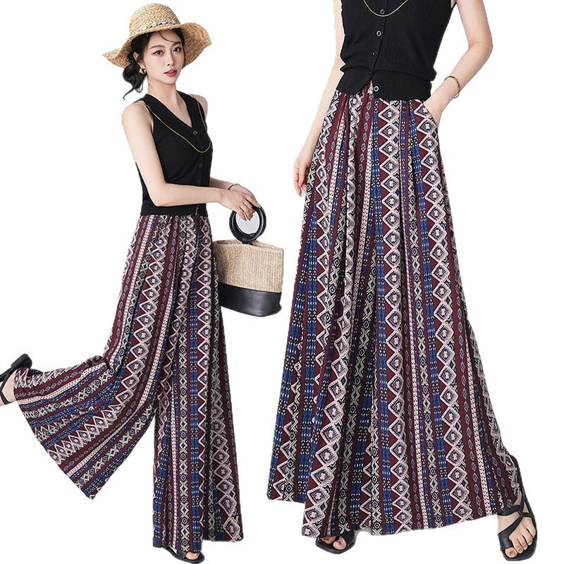 Printed beach culottes 2025 summer new high-waisted and thin sunscreen pants loose nine points/trousers casual women's trousers