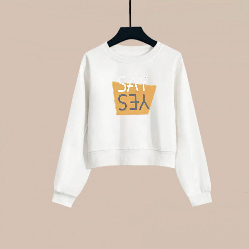 2025 spring and autumn new short crew neck sweater women's spring and autumn outer wear Korean version loose printing small top tide