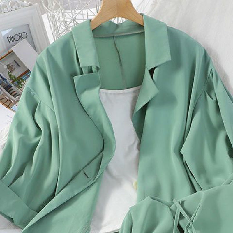 Suit Women's Fashion Summer Loose Suit Collar Seven-point Sleeve Jacket Nine-point Wide Leg Pants Suspender Three-piece Set