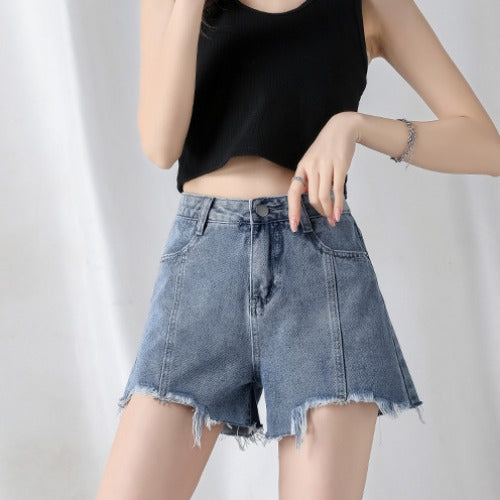 High waist denim shorts women's summer news loose and thin A word outside wear Internet celebrity temperament wide leg hot pants tide