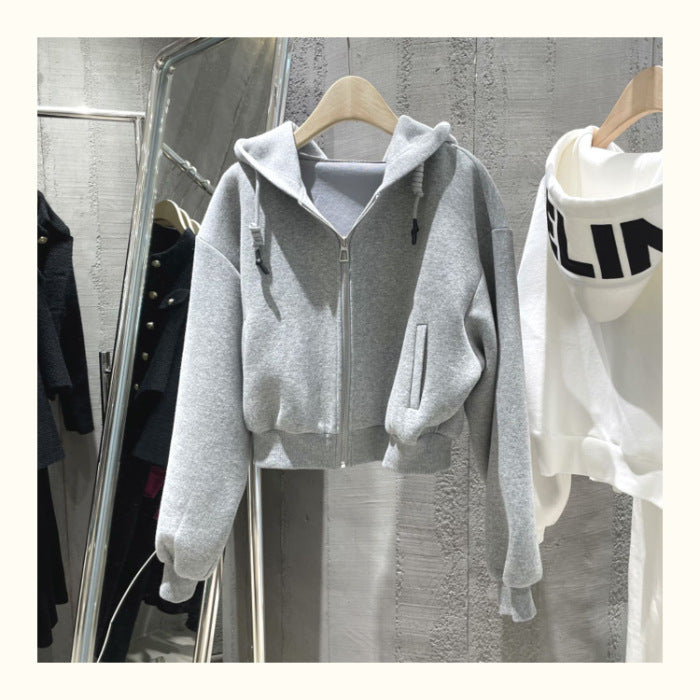 Letter printing loose short sweater women's spring and autumn ins tide bf cute wind thin hooded drawstrings on clothes