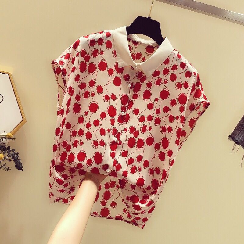 2025 new summer French polka dot chiffon shirt T-shirt women's design sense niche fat sister short-sleeved top