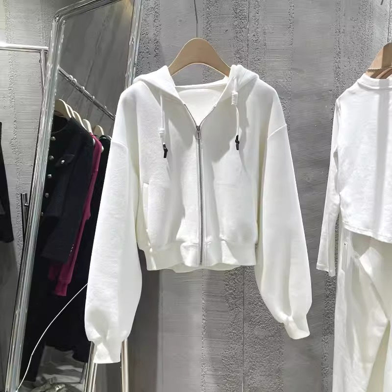 Letter printing loose short sweater women's spring and autumn ins tide bf cute wind thin hooded drawstrings on clothes