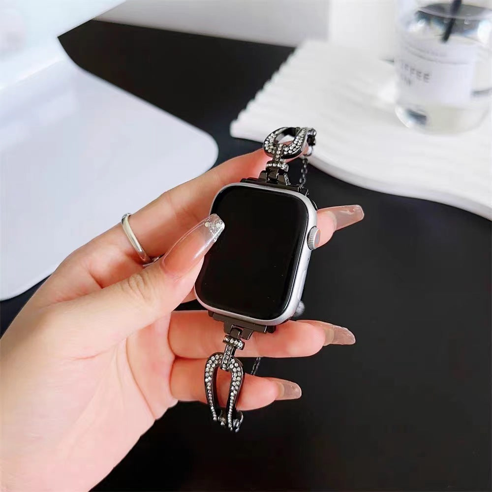 Applicable to Apple Watch Horseshoe Buckle U-shaped Full Diamond Bracelet i watch678s9 Chain Watch Strap