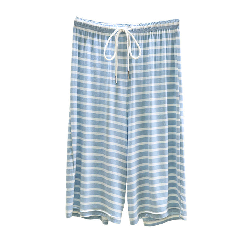 Modal striped five-point pants women's summer thin versatile wide-leg pants large size loose casual pants home pajama pants